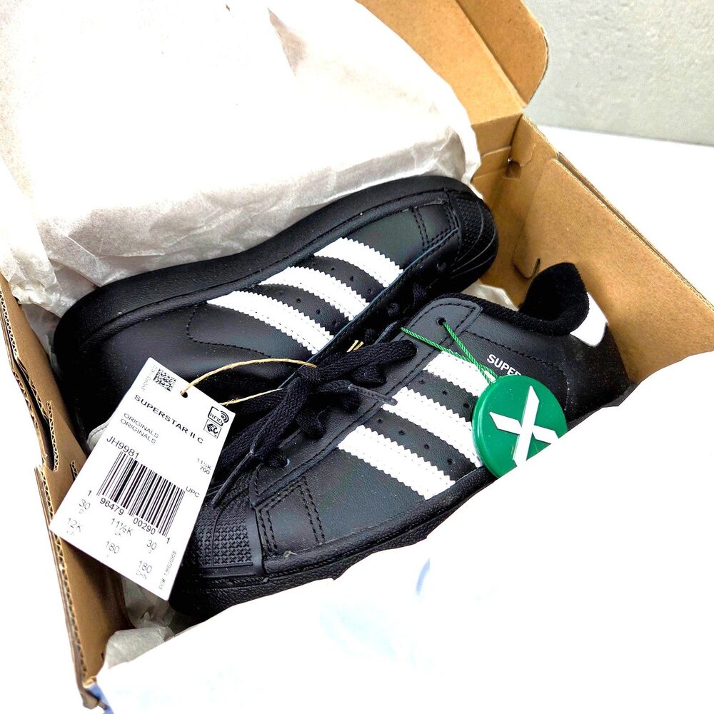 adidas Superstar II Kids 12K Black White JH9981 Brand New in Box - Picture 9 of 11